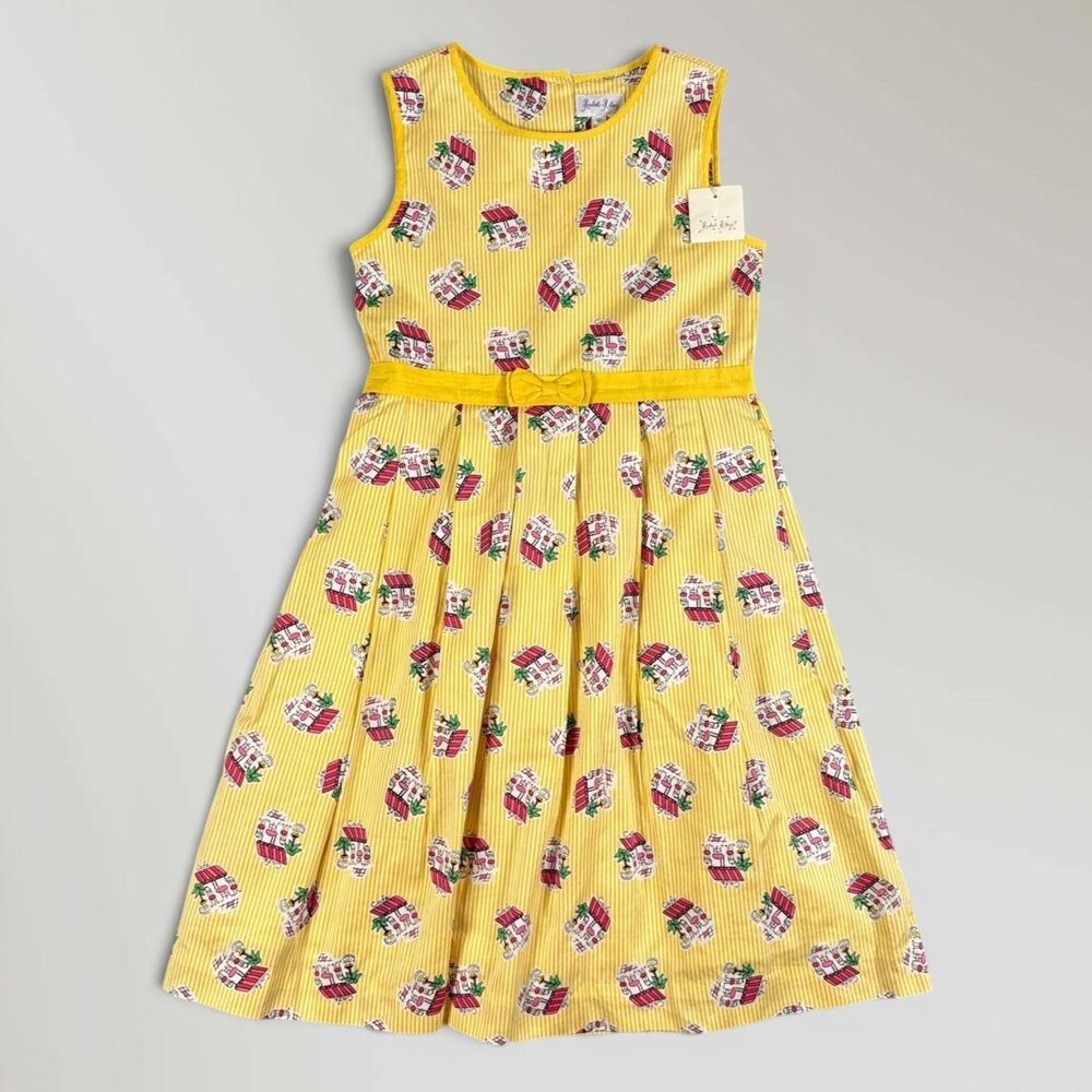 NWT Rachel Riley Girl's Pleated Dress Yellow Sleeveless Cafe Bow Lined Size 8